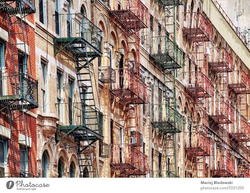 Manhattan old residential buildings with fire escapes, New York. Sightseeing City trip Flat (apartment) House (Residential Structure) House building Town