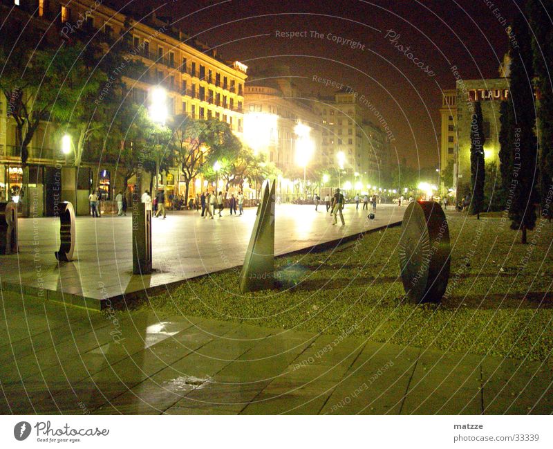 Barcelona by Night Europe Sculpture City light Human being Exterior shot Night shot