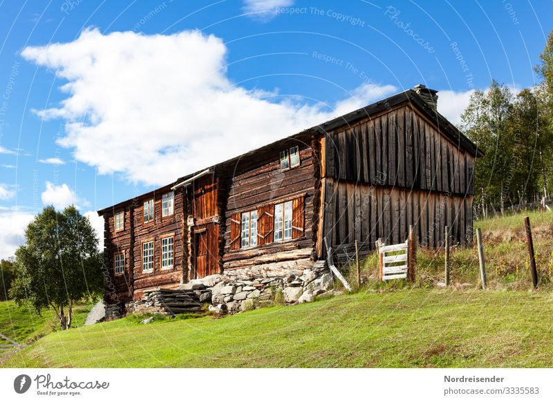 Traditional wooden house in Norway Vacation & Travel Tourism Summer vacation House (Residential Structure) Dream house Craft (trade) Nature Landscape Sky Clouds