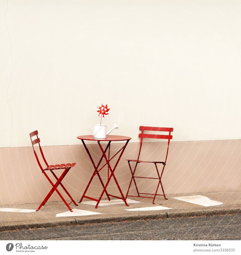 terressen Chair Table Gastronomy Wall (barrier) Wall (building) Terrace Relaxation Sit Together Red Romance Hospitality Garden table Seating Sidewalk café