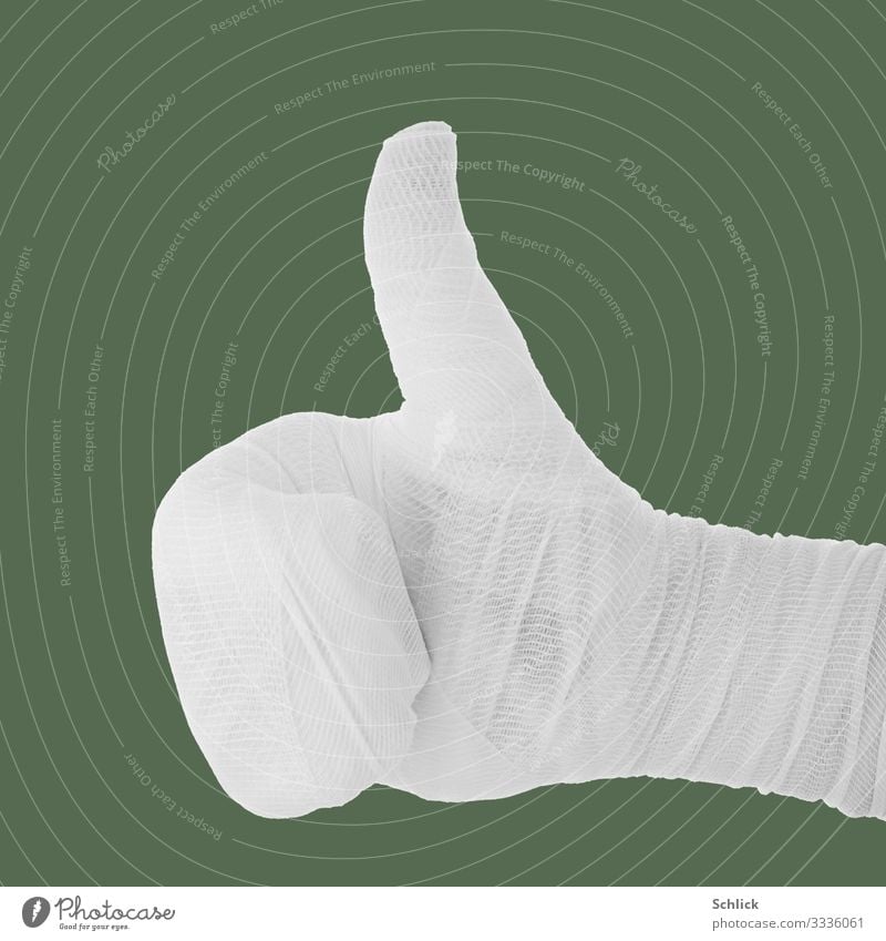 Thumbs up Illness Hand Sign Green White Sarcasm sarcastically Mockery Tall Show of hands Bandage violation symbol stock photography interconnected