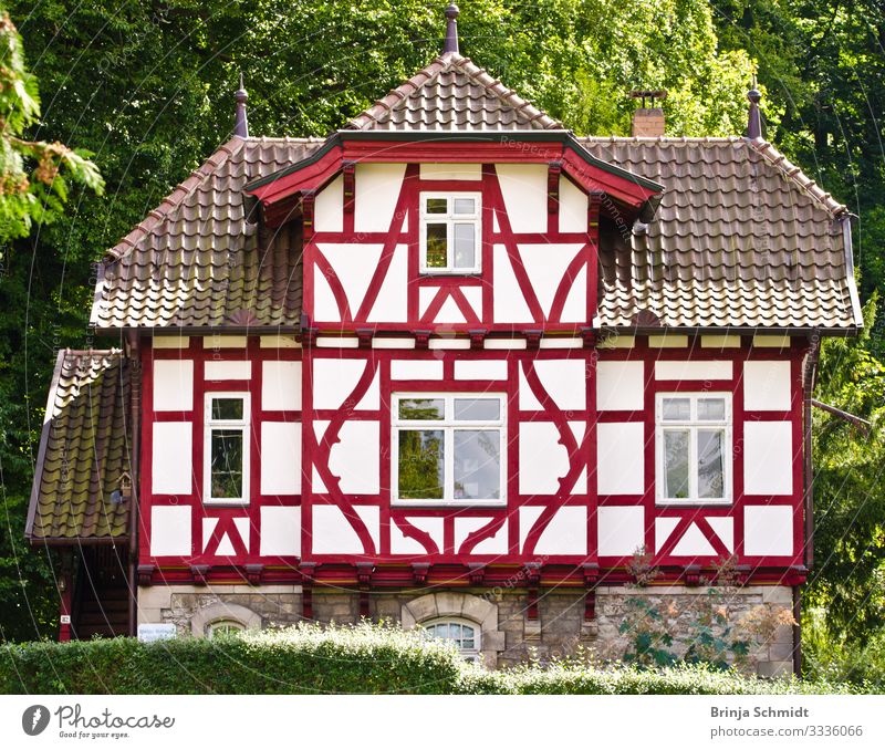 Small red - white half-timbered house House (Residential Structure) Dream house Redecorate Village Small Town Half-timbered house Tourist Attraction Old