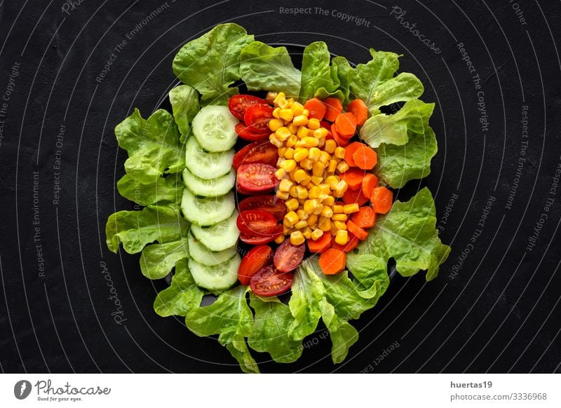 lettuce salad with tomato, cheese and vegetables Food Cheese Vegetable Nutrition Vegetarian diet Diet Bowl Healthy Eating Fresh Salad Tomato corn cucumber