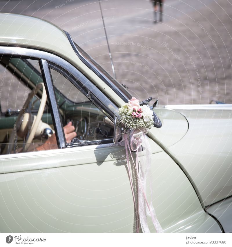 taxi for yes-men. Luxury Elegant Wedding Summer Beautiful weather Town Old town Road traffic Motoring Street Vintage car Limousine Brave Love Trust
