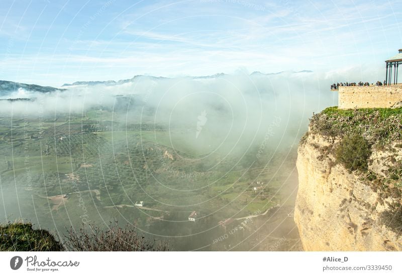 Ronda foggy landscape and viewing platform Vacation & Travel Tourism City trip Human being Group Nature Landscape Sun Climate Beautiful weather Fog Field Hill