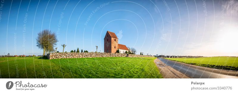 Panorama landscape with a church Beautiful Sun House (Residential Structure) Environment Nature Landscape Sky Autumn Weather Grass Park Meadow Church Building