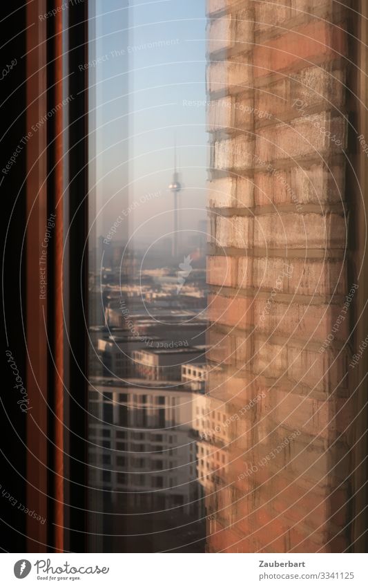 Mirrored window view of Leipziger Platz and television tower City trip Berlin Downtown Berlin Capital city Deserted High-rise Architecture Wall (barrier)