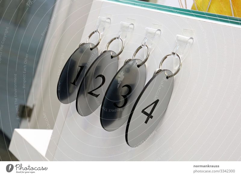 Keychain, one, two, three, four Keyring 1 2 3 4 Digits and numbers Glittering Near Round Silver Safety Colour photo Subdued colour Interior shot Close-up Detail