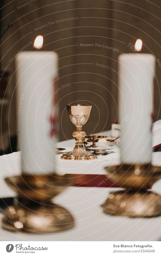 goblet of wine on table during a wedding ceremony nuptial mass. Religion concept jesus Ritual Protestant Modern divine Cup eucharist Goblet Christianity rite