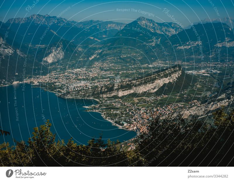 Torbole on Lake Garda from above Riva del Garda mountain lake Alps panorama Mountain Exterior shot Italy Vacation & Travel Nature Sky Water Far-off places