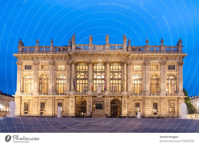 City Museum in Palazzo Madama, Turin, Italy Vacation & Travel Art Town Palace Castle Places Building Architecture Facade Monument Old Historic Retro Blue Yellow