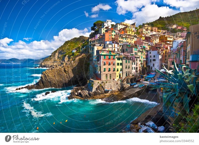 Riomaggiore fisherman village in Cinque Terre, Italy Beautiful Vacation & Travel Tourism Summer Sun Beach Ocean House (Residential Structure) Nature Landscape