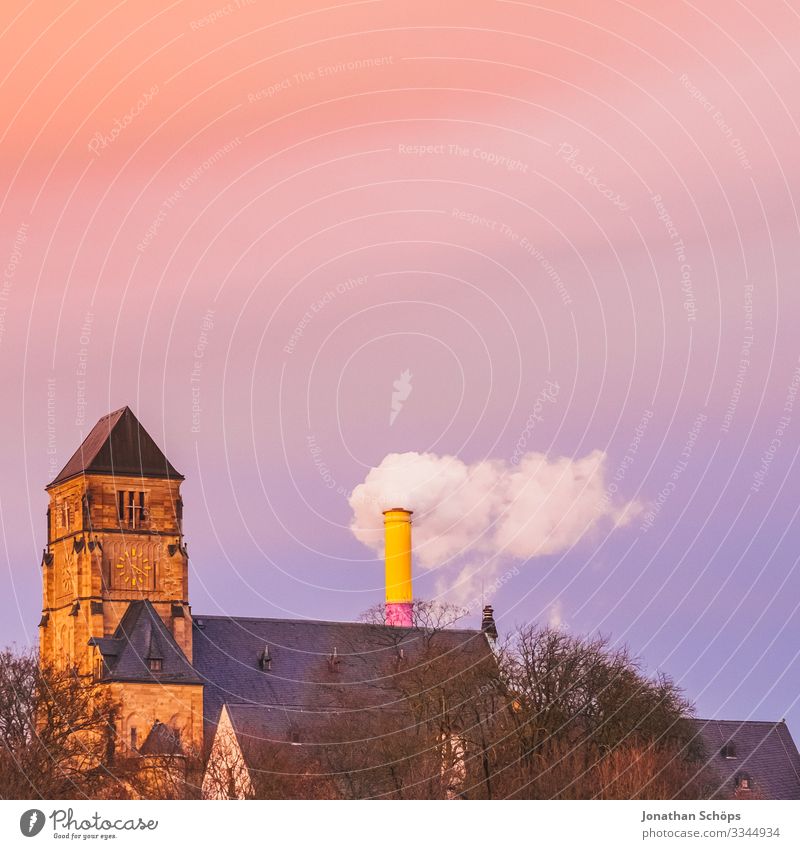 Castle church and dining hall in Chemnitz at dusk Evening sun Germany Twilight Saxony Dusk Pink pink reddish light Red Autumn out Church castle church believe