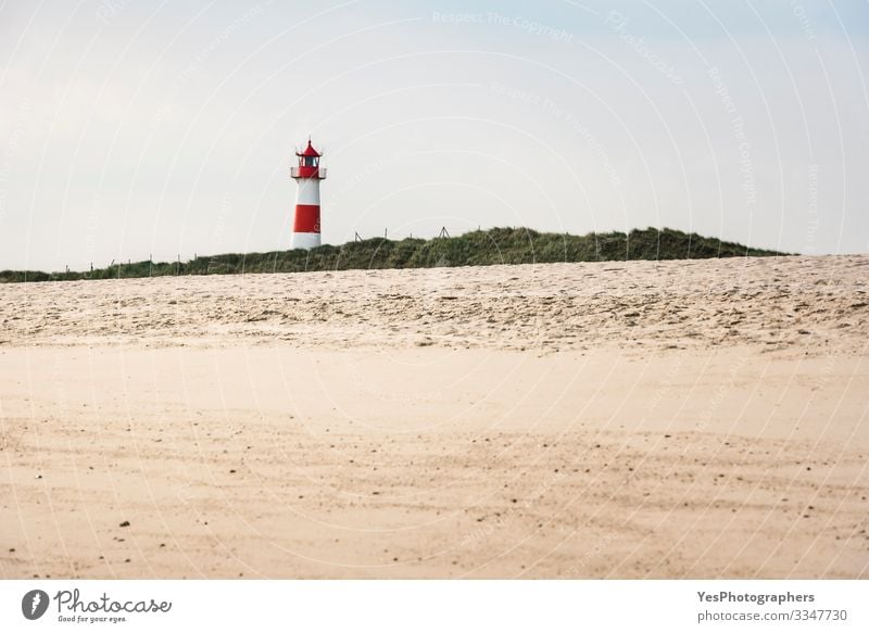 Lighthouse on beach on sunny summer day on Sylt island Relaxation Summer Beach Nature Sand Beautiful weather Hill Coast North Sea Building Red White Frisia