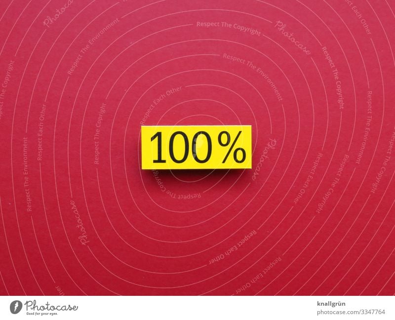 100% hundred percent Digits and numbers Total complete Percent sign Copy Space Sign Signs and labeling Colour photo Red Yellow Black Characters Signage