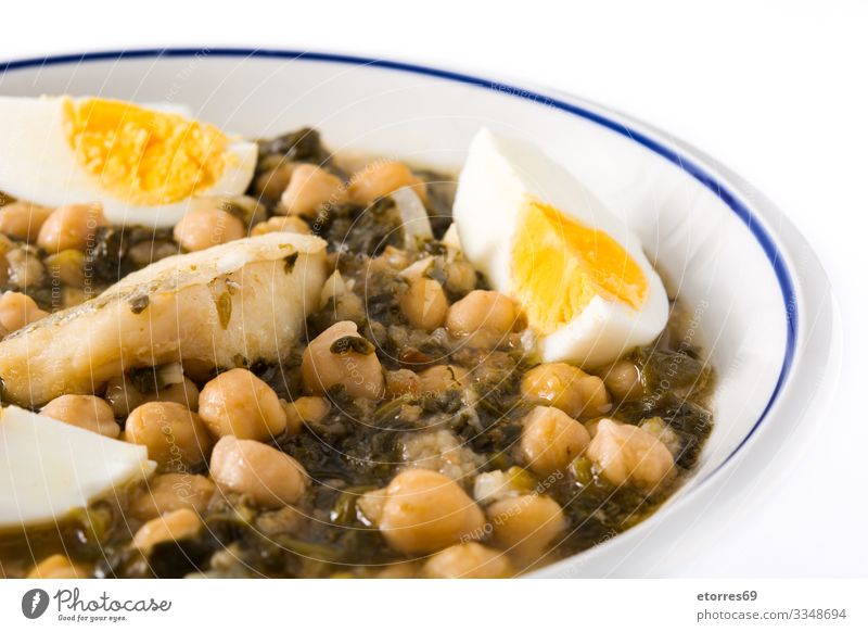 Chickpea stew with spinach and cod or potaje de vigilia Bread Chickpeas Cod Cooking Delicious Easter Fish Food Healthy Eating Food photograph Grain Holy Week