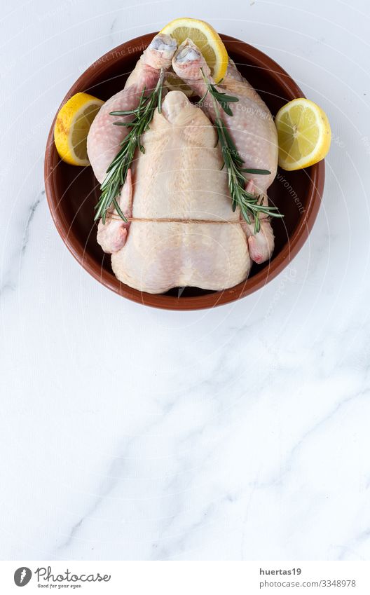 Whole uncooked chicken with herbs and spices Food Meat Vegetable Herbs and spices Nutrition Lunch Dinner Diet Bird Fresh Above Chicken Raw cooking background