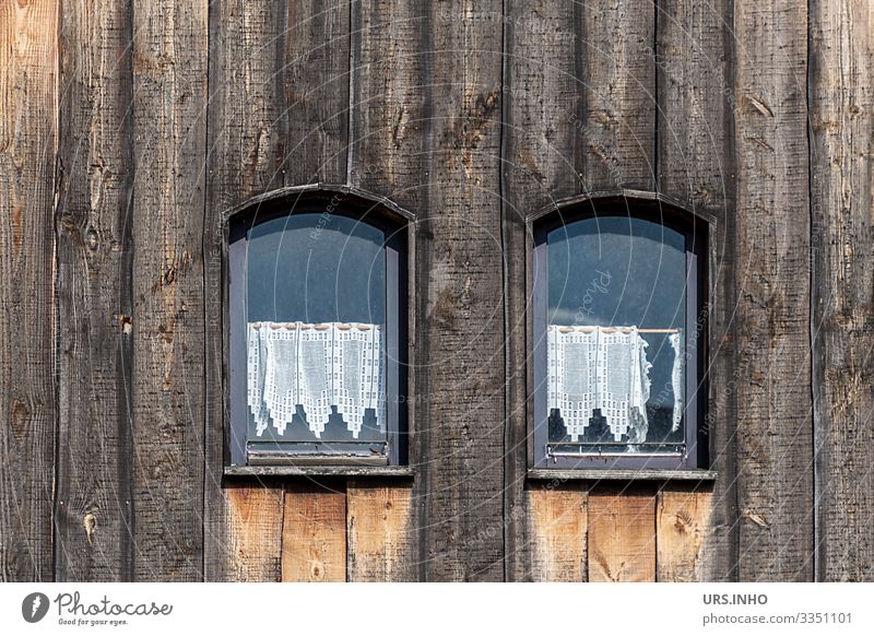 Small windows in a wooden facade Deserted House (Residential Structure) Hut Manmade structures Window Wood Old Authentic Historic Cute Brown Black Wood Facade