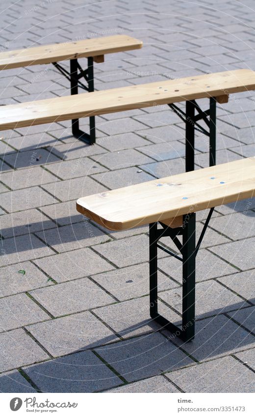 Waiting for customers (2) | corona thoughts Gastronomy Empty Metal Wood Lonely at the same time in common free time Break Bench bench folding bench paved urban