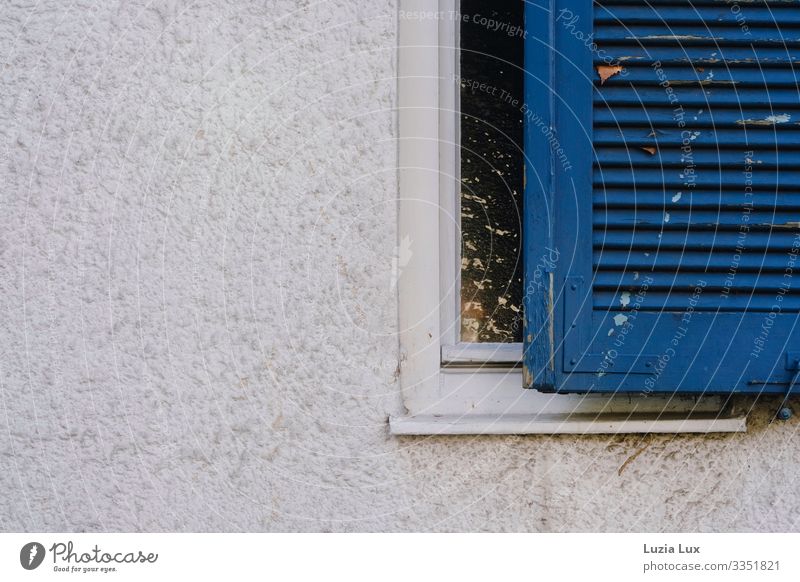 Window with blue shutter Flat (apartment) House (Residential Structure) Wall (barrier) Wall (building) Facade Windowsill Old Beautiful Blue White Moody
