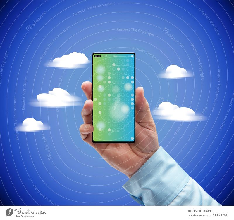 Cloud 4g 5g technology smartphone bussness man holding in clouds Lifestyle Style Design Success Work and employment Profession Workplace Industry Media industry