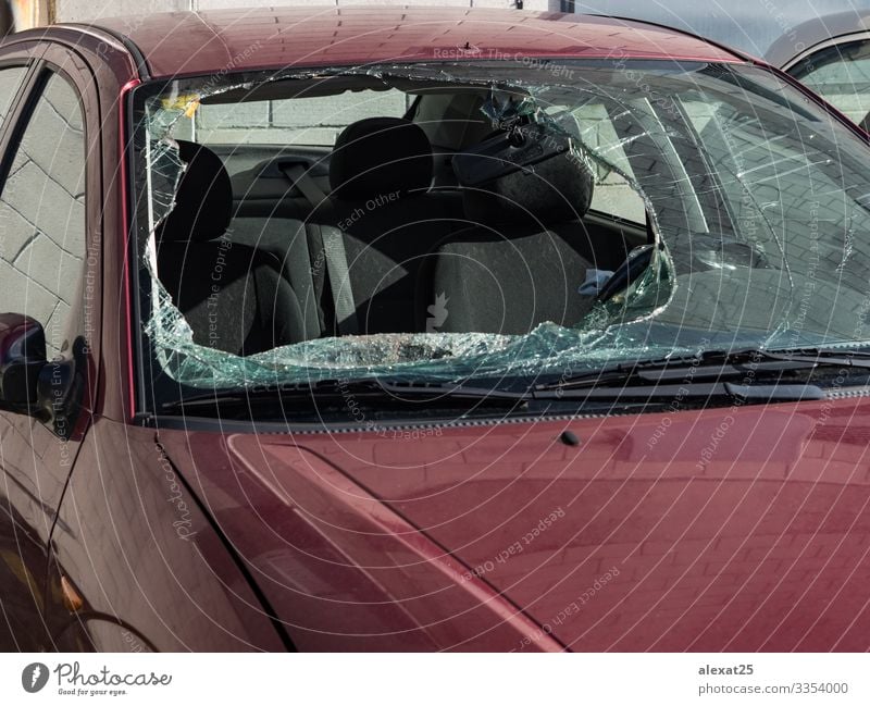 Car with broken windshield Transport Street Vehicle Safety Dangerous Insurance Destruction accident Claim Collision Crack & Rip & Tear crash Crushed damage