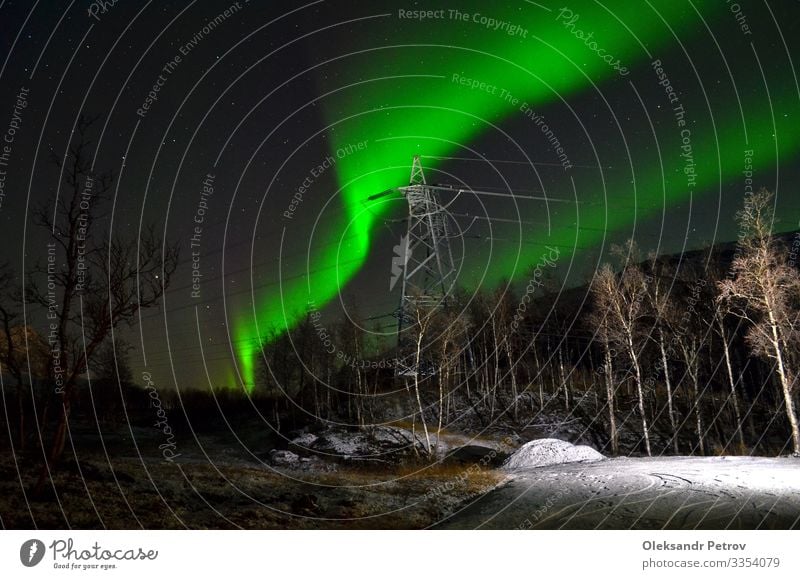 High voltage line with the northern lights Vacation & Travel Nature Landscape Autumn Snow Aurora Borealis Peaceful high voltage power lines borealis Norway