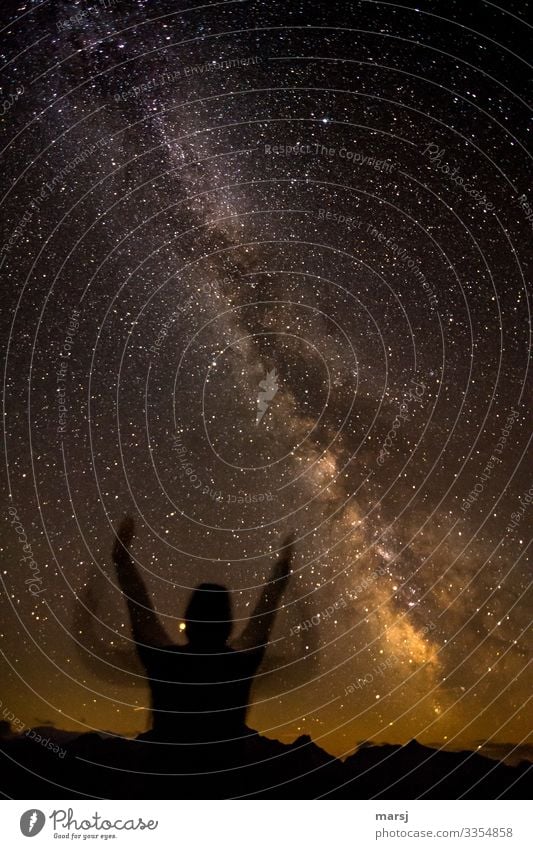 Milky Way with a blurred human in the foreground Milky way Mars Human being Sky Universe Dark Galaxy Astronomy Exterior shot Stars Night Long exposure