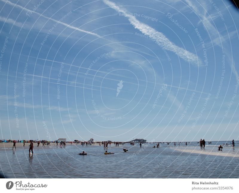 beach life Joy Swimming & Bathing Vacation & Travel Far-off places Freedom Summer vacation Sun Beach Ocean Human being Life Crowd of people Water Sky Clouds