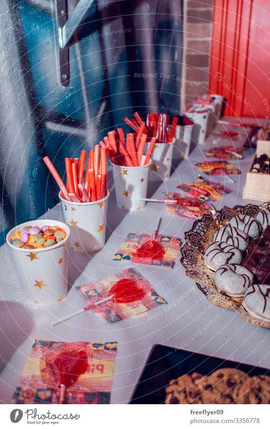 Table of sweets on a birthday party festive group drink dessert pastry object table assortment served piece holiday napkin croissant cupcake biscuit yummy