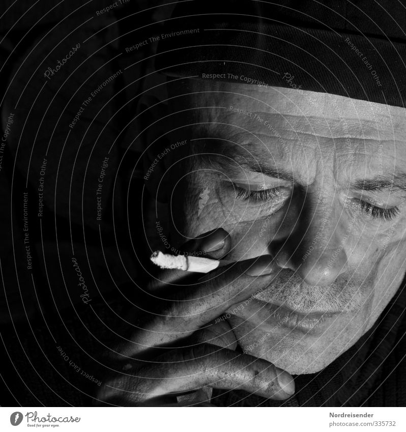 Portrait of a man with closed eyes and cigarette Work and employment Factory Human being Masculine Man Adults Life Face Hand Cap Dirty Dark Broken Brave