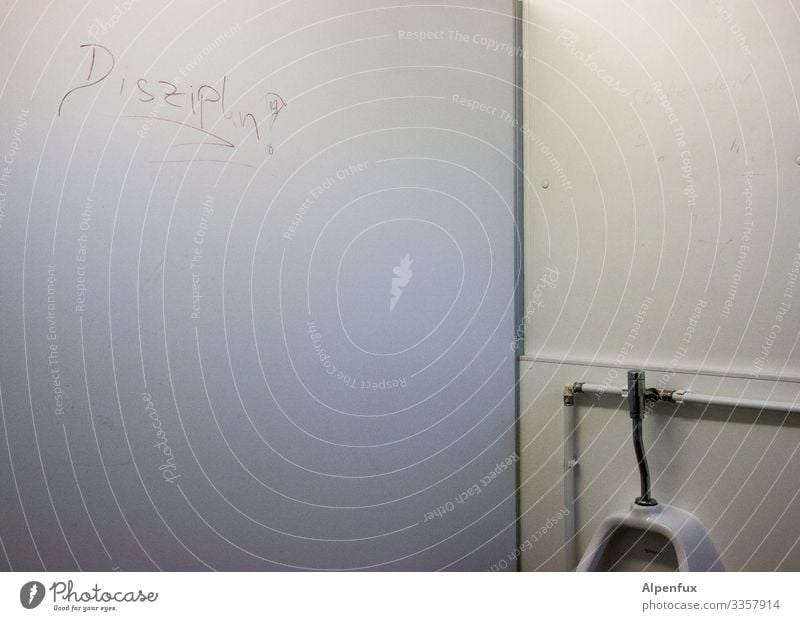 Discipline ! Otherwise, yuck ! Toilet Urinal LAVATORY Interior shot Urinate Clean Man Deserted Public restroom Sanitary Gentlemen's toilet Dirty Wall (building)