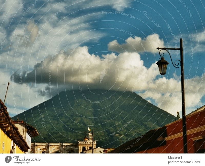 The perfect Volcano Mountain Landscape Sky Clouds Small Town Blue Yellow Green Red White Nature Lantern Set Guatemala Antigua Multicoloured Greeny-blue