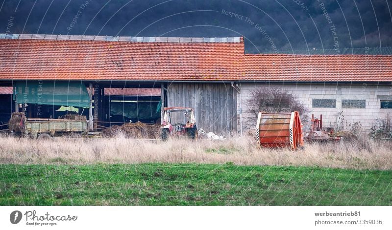 Backyard view of a German farm House (Residential Structure) Nature Landscape Plant Grass Building Architecture Transport Lanes & trails Tractor