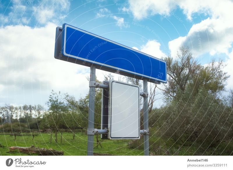 Blue Empty Road Name Sign, Isolated, Plate Vacation & Travel Sky Clouds Places Transport Street Highway Metal Signage Warning sign White isolated empty City