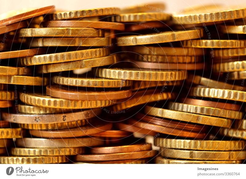 many euro coins. Front view of the euro currency coin. Coins background. Income and profit. European currency. Banking, economics, saving money. Currency of the European Union