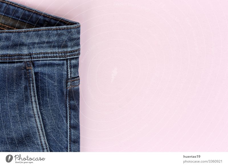 Details of blue jeans in zipper, pockets Lifestyle Shopping Design Industry Fashion Clothing Pants Jeans Blue Pink Buttons zippers eyelets Handkerchief casual