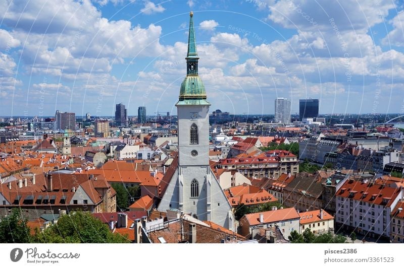 Bratislava - view from castle over old town to new town Downtown Skyline Air Traffic Control Tower Vacation & Travel panorama slovakia architecture Europe City