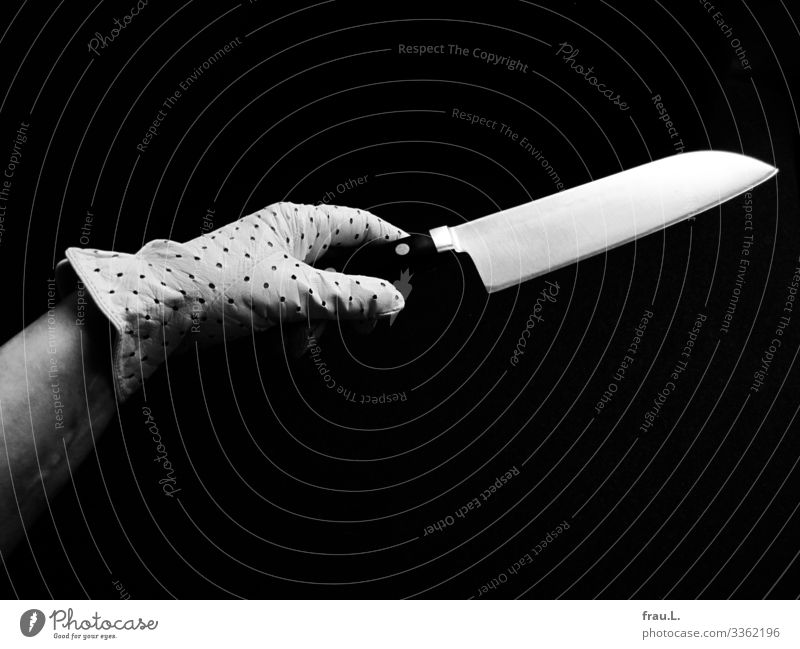 Elegant knife Feminine Hand 1 Human being 45 - 60 years Adults Gloves Athletic Japanese Knives Grasp Offer chef's knife Art Black & white photo Copy Space top