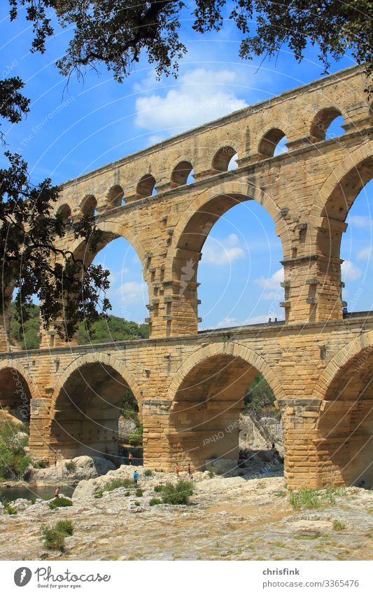 Pont du Gard Leisure and hobbies Art Work of art Painting and drawing (object) Architecture Environment Landscape Rock River Bridge Swimming & Bathing Old