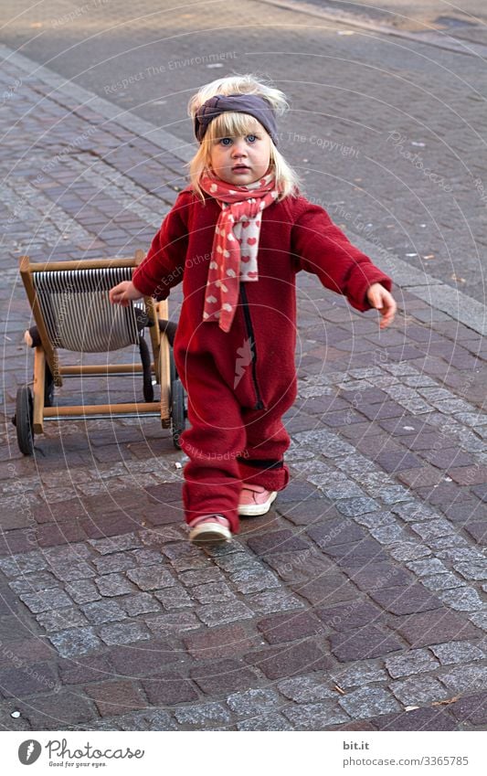 Girl with doll carriage girl Street Child Playing Infancy Joy Toddler Parenting 1 - 3 years Walking Running Happiness luck Joie de vivre (Vitality) Cute