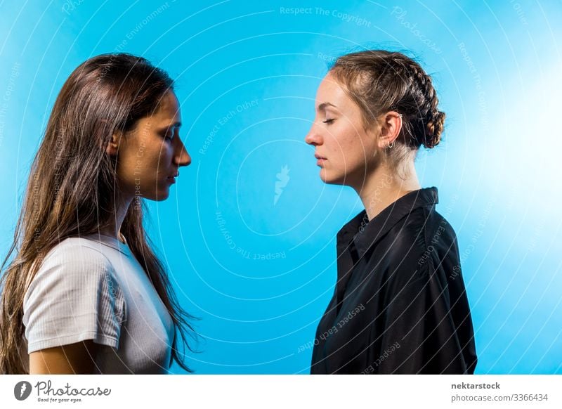 Profile of Two Women Facing Each Other With Eyes Closed Face to face eyes closed female girl women young adult female beauty natural beauty opposing opposites
