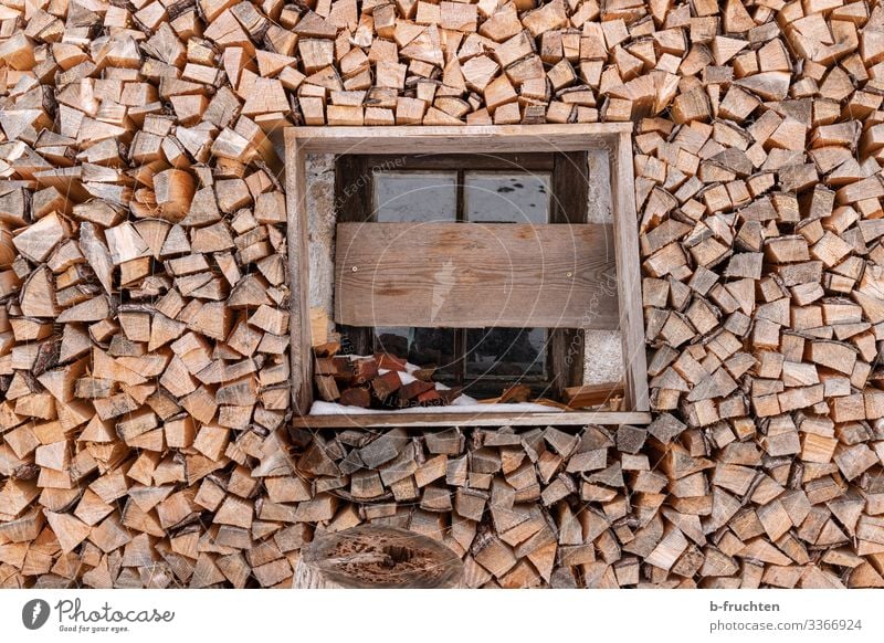 Firewood stock Living or residing House (Residential Structure) Hut Window Wood Alpine hut Supply Stack Arrangement Colour photo Exterior shot Deserted Day