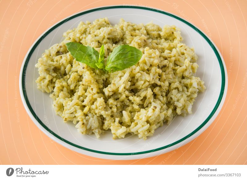 Green rice typical food ecuatorian Lunch Vegetarian diet Plate Tradition Basil brown background Cooking Coriander ecuatorian rice Gourmet green rice healthy