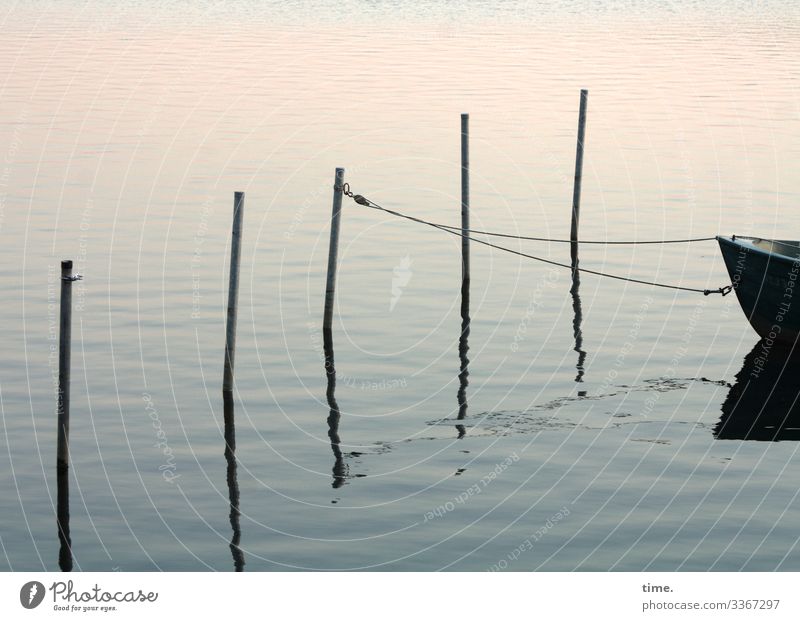 rope team | others park their horses in front of the saloon Water boat connected Rope Evening reflection Maritime Twilight rods Checkmark Eyelet Harbour Surface