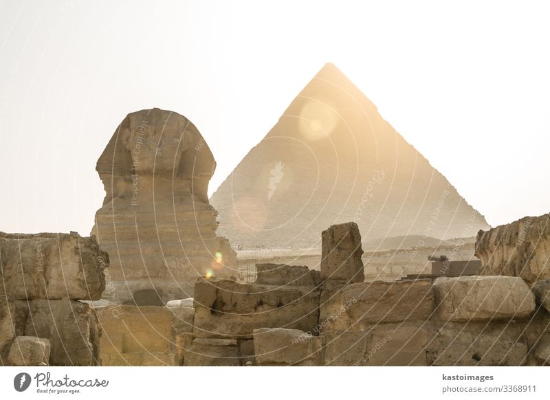 Ancient Egyptian Pyramid of Khafre Giza and Great Sphinx. Vacation & Travel Tourism Sightseeing Culture Landscape Sand Earth Sky Ruin Architecture Monument