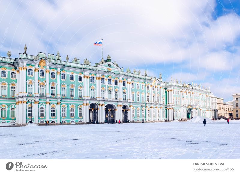 Winter Palace Hermitage Museum at snow winter in St Petersburg Vacation & Travel Tourism Snow Culture Sky Town Building Architecture Facade Monument Old