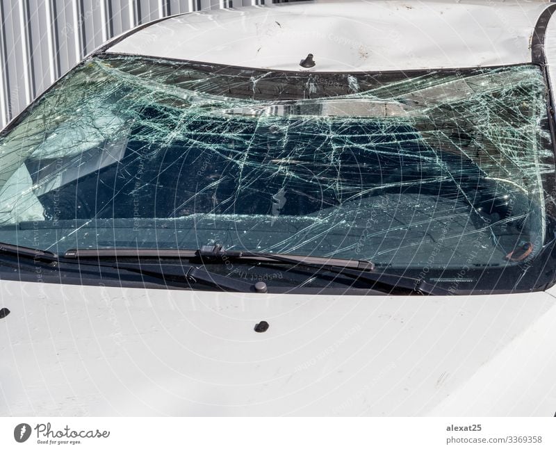 Car with broken windshield Transport Street Vehicle Safety Dangerous Insurance Destruction accident Claim Collision Crack & Rip & Tear crash Crushed damage