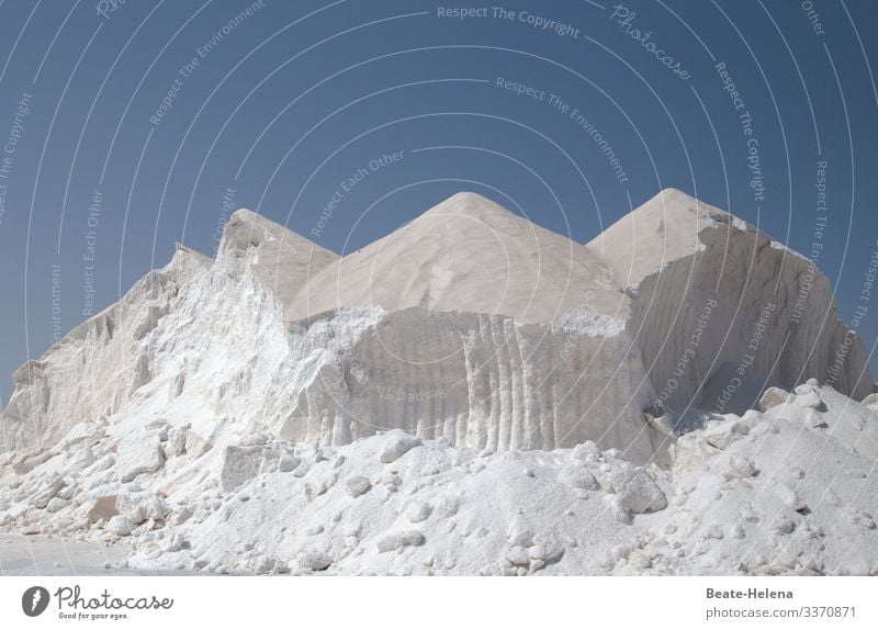 To marvel at 3: Salt mountains on Mallorca malorca Saline di Nubia salt extraction sea salt Exterior shot Deserted Sky Blue White