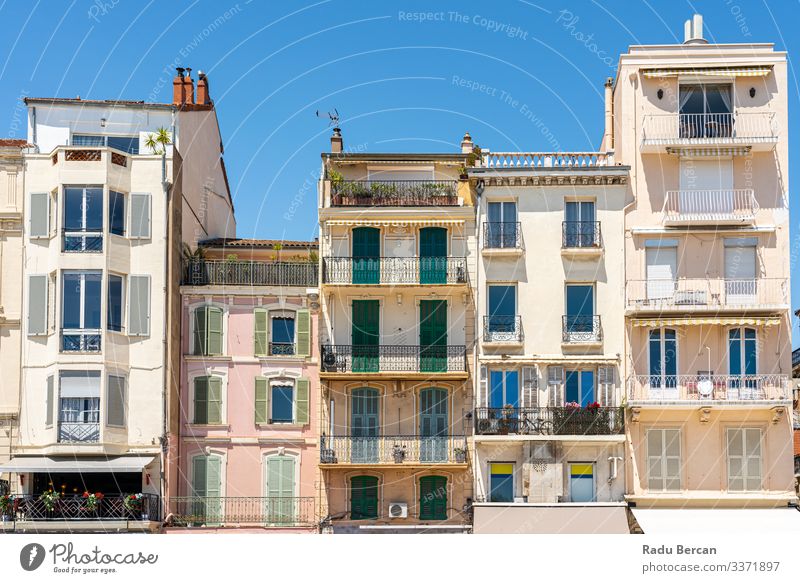 Vintage Architecture Of Historic Houses Downtown City Of Cannes French France Corridor Home Exterior shot Tradition Culture Multicoloured Street Ancient center